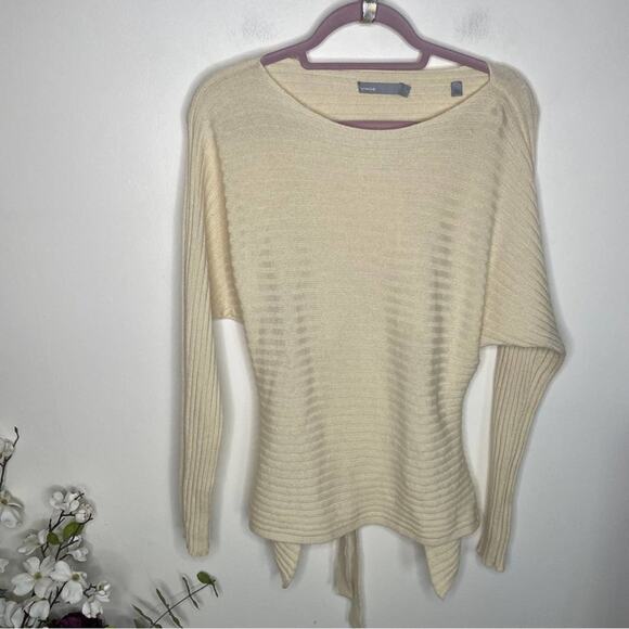 VINCE Tie Back Wool Cashmere Ribbed Sweater Creamy Yellow {UU22} - Picture 5 of 9
